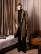 SOD Oversized Double Breasted Wool Blend Coat in Green - On Male Model