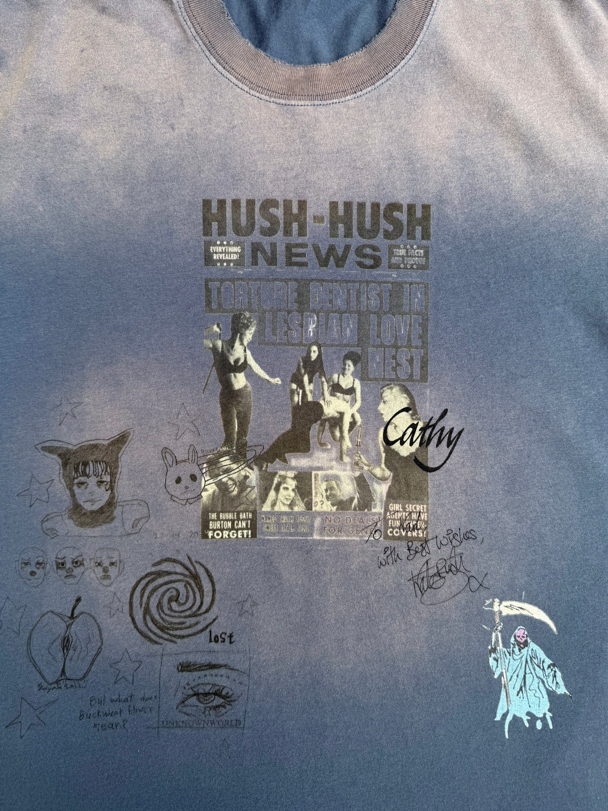 UNKNOWNWORLD Sun Faded Distressed Graphic T Shirt in Navy - Detail