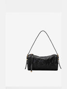 Grotto Pleated Leather Cylinder Bag in Black