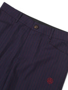 SOD Melvins Embroidered Pinstripe Trousers in Navy Blue - Detail