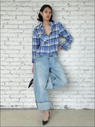 FaxCopyExpress Washed Cotton Gardener Jeans in Blue - On Female Model