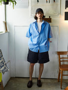 USAGE Cotton Crinkle Short Sleeve Shirt in Blue - On Male Model