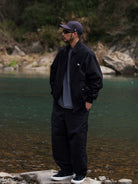SOD Belted Cotton Nylon Tapered Pants in Black - On Male Model