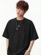 MASONPRINCE Suede Short Sleeve T Shirt in Black - On Male Model