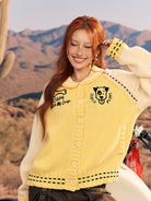 BEERBRO Dog Motif Wool Cardigan in Yellow - On Female Model