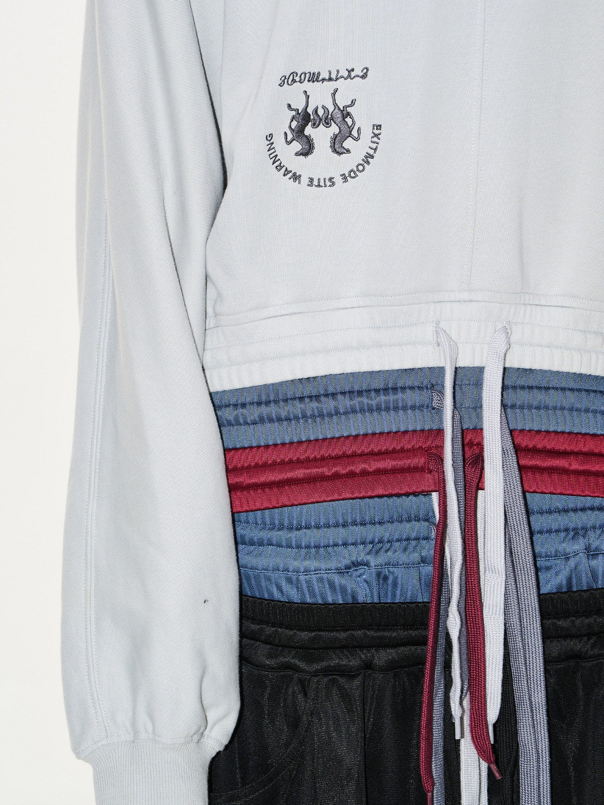 BLINDNOPLAN Layered Waistband Spliced Hoodie in Gray - On Model