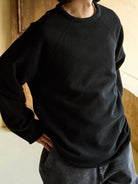 USAGE Slub Cotton Raglan Sweatshirt in Black - On Male Model