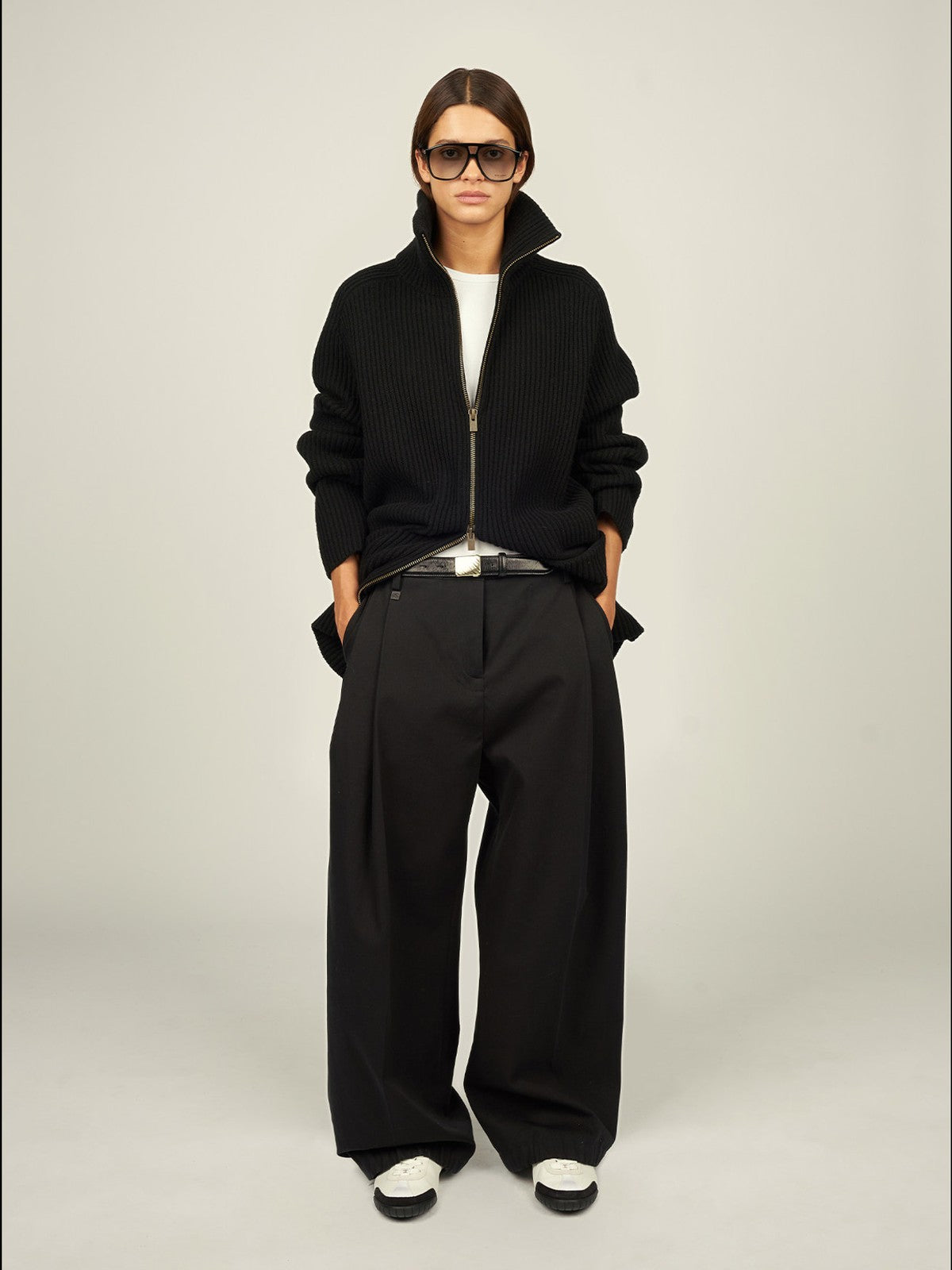 FaxCopyExpress Harmony Cinch Hem Cotton Trousers in Black - On Female Model