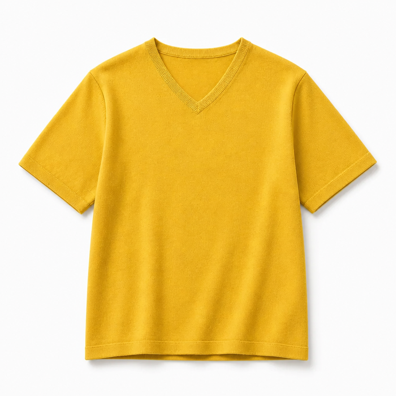 Mingstreet ASC launch still-life | SIMPLE PROJECT | Cashmere Blend V Neck Knit T Shirt | Yellow | crumple_regen_confirmed_2026-06-25
