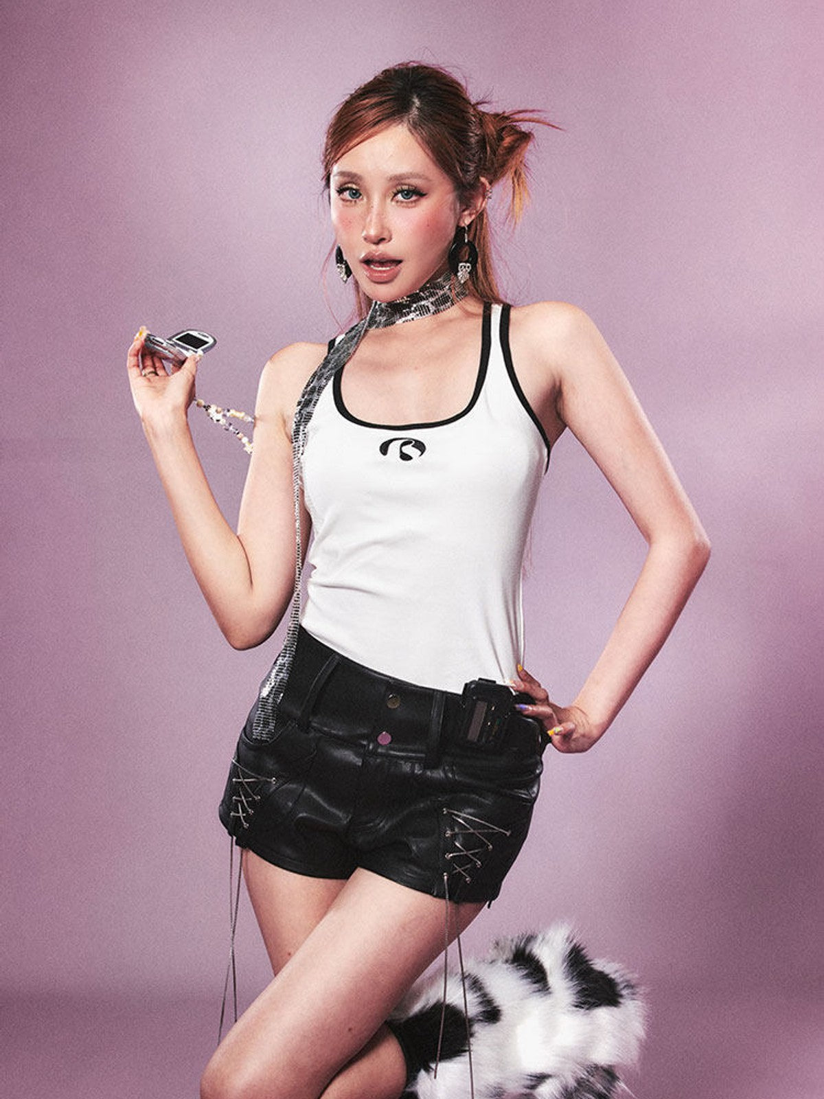BEERBRO Contrast Trim U Neck Tank in White - On Female Model