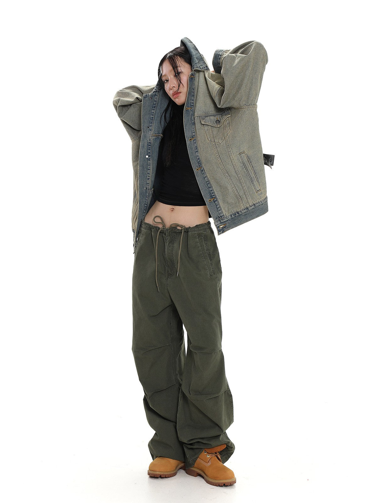MASONPRINCE Reverse Detail Washed Denim Jacket in Denim - On Female Model