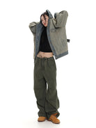 MASONPRINCE Reverse Detail Washed Denim Jacket in Denim - On Female Model