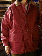 USAGE Heavyweight Canvas Hunting Jacket in Burgundy - On Male Model