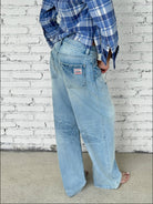 FaxCopyExpress Washed Cotton Gardener Jeans in Blue - On Female Model