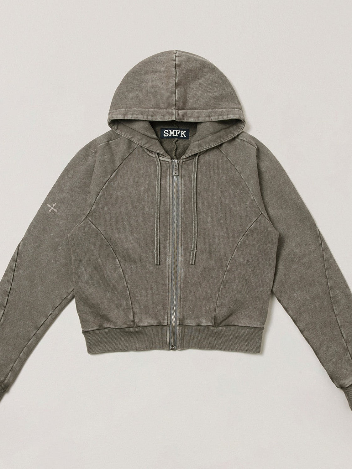 SMFK Garment Dyed Cotton Zip Up Hoodie in Gray