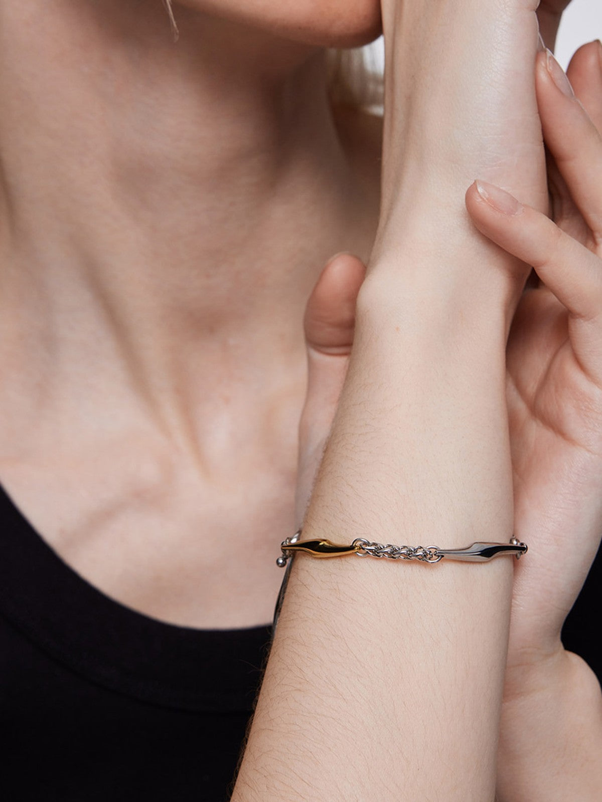 BLACKHEAD Two Tone Spliced Lightning Bracelet in Gold - On Female Model