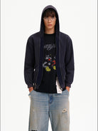 MASONPRINCE Faux Layered Zip Up Hoodie in Navy - On Male Model