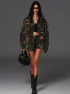 SMFK Cotton Blend Cargo Shorts in Green - On Female Model