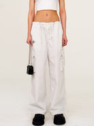 SMFK Wide Leg Parachute Cargo Pants in Gray - On Female Model