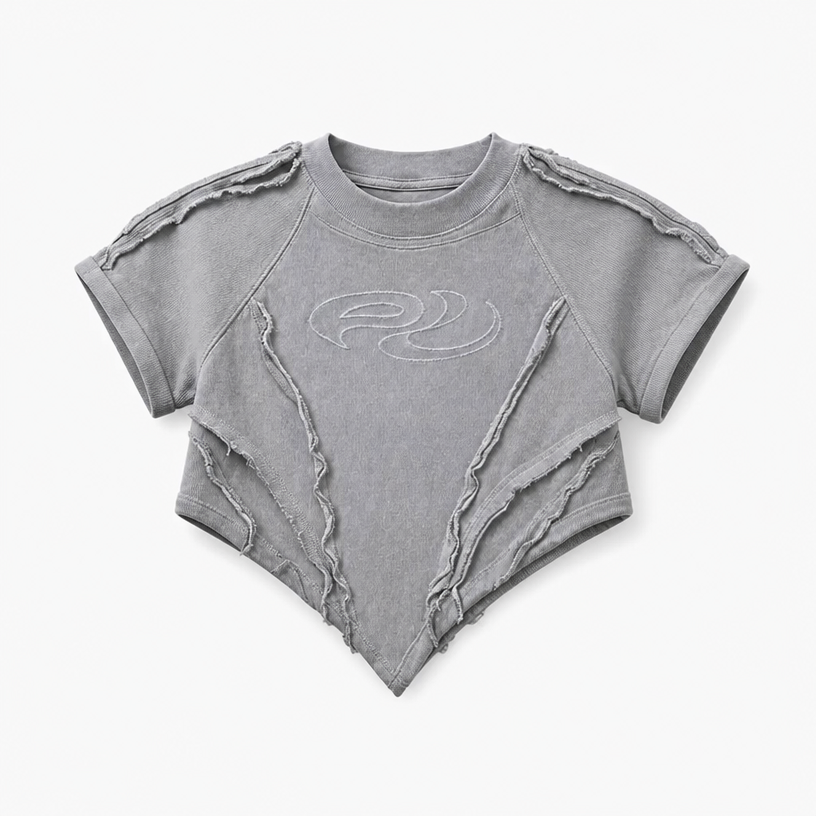 Mingstreet ASC launch still-life | PERSONSOUL | Deconstructed V Hem Crop T Shirt | Gray | crumple_regen_confirmed_2026-06-25
