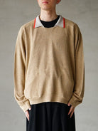 SOD Contrast Collar Linen Knit Sweater in Beige - On Male Model