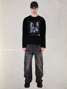UNKNOWNWORLD Ghost World Graphic Waffle Knit Sweatshirt in Black - On Male Model