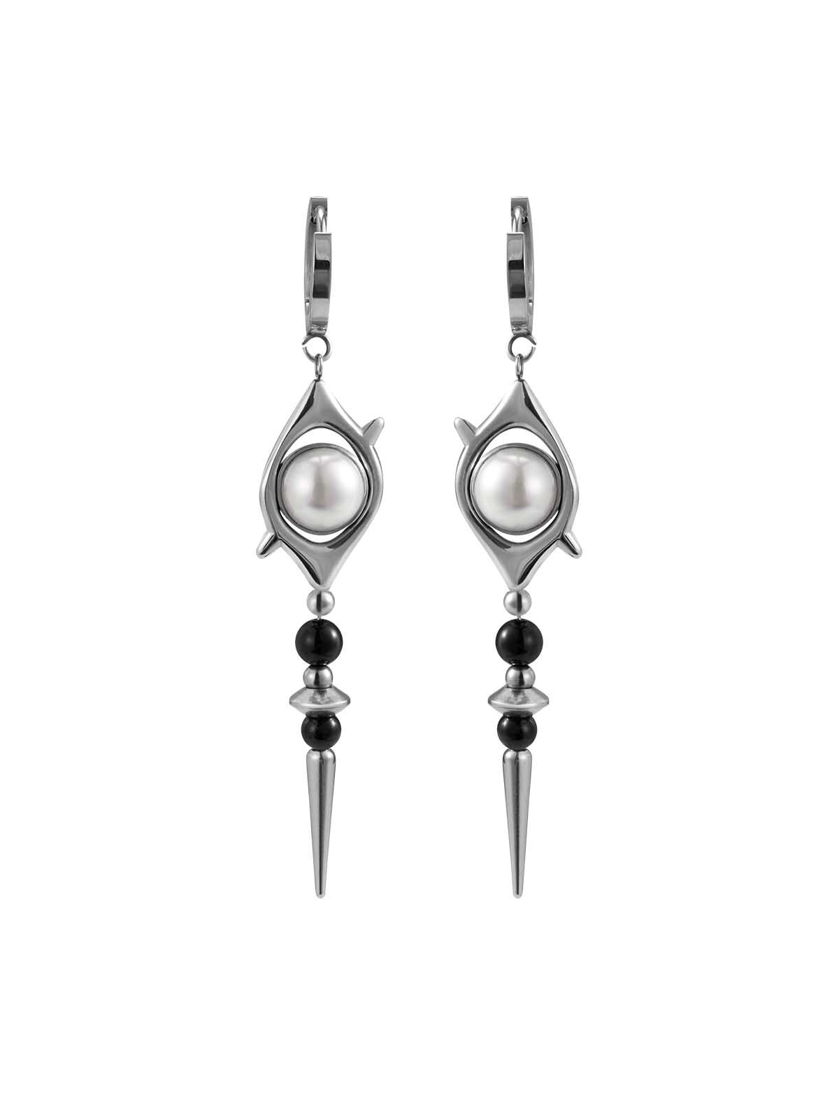 BLACKHEAD Pearl Eye Spike Drop Earrings in Silver
