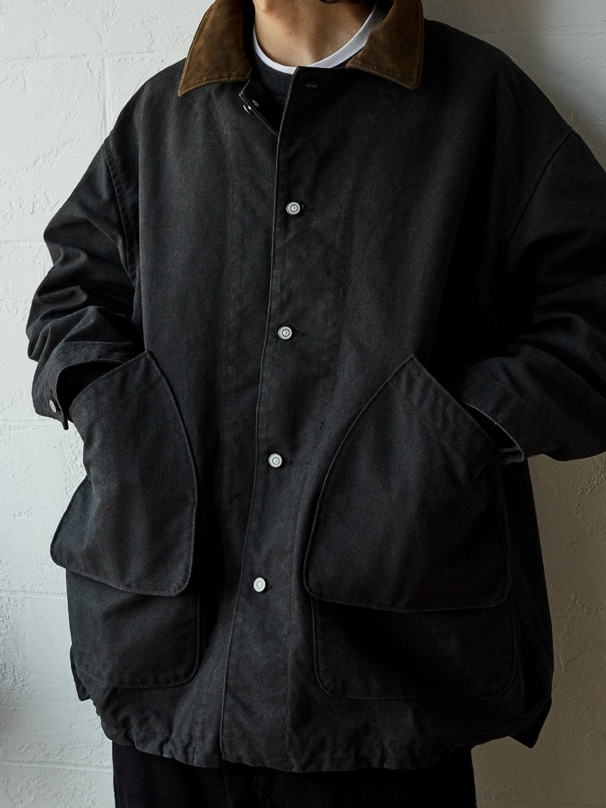 USAGE Heavyweight Canvas Hunting Jacket in Gray - On Male Model