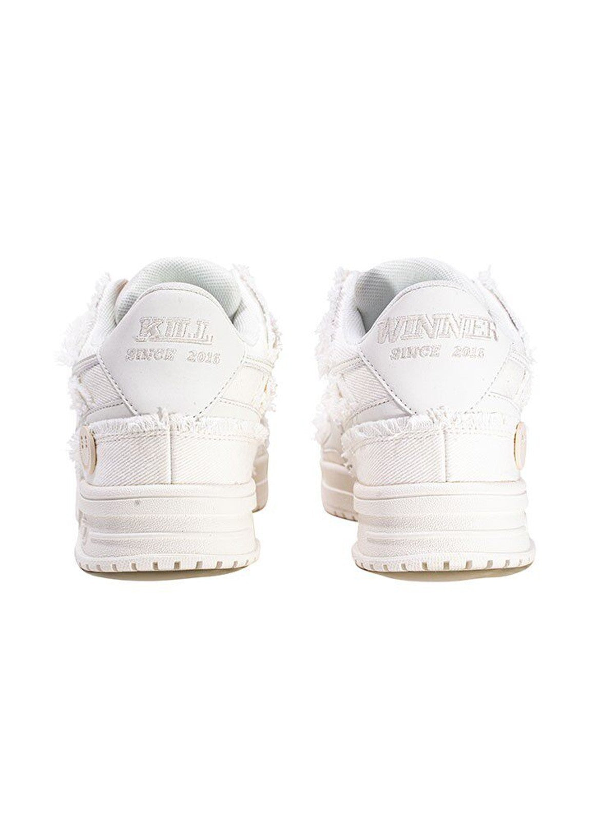 KILLWINNER White Distressed Denim Low Top Sneakers in White