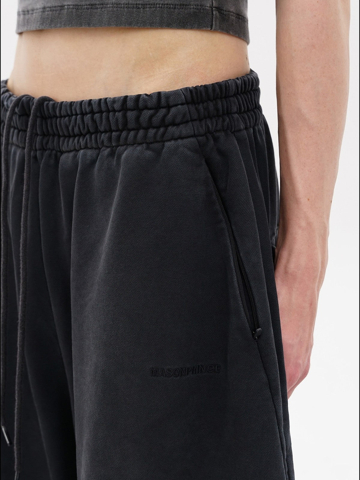MASONPRINCE Double Layered Cotton Joggers in Black - On Model