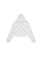 SHUSHUTONG Floral Embroidered Cotton Hoodie in White