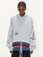 BLINDNOPLAN Layered Waistband Spliced Hoodie in Gray - On Female Model