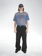 UNKNOWNWORLD Sun Faded Distressed Graphic T Shirt in Navy - On Male Model