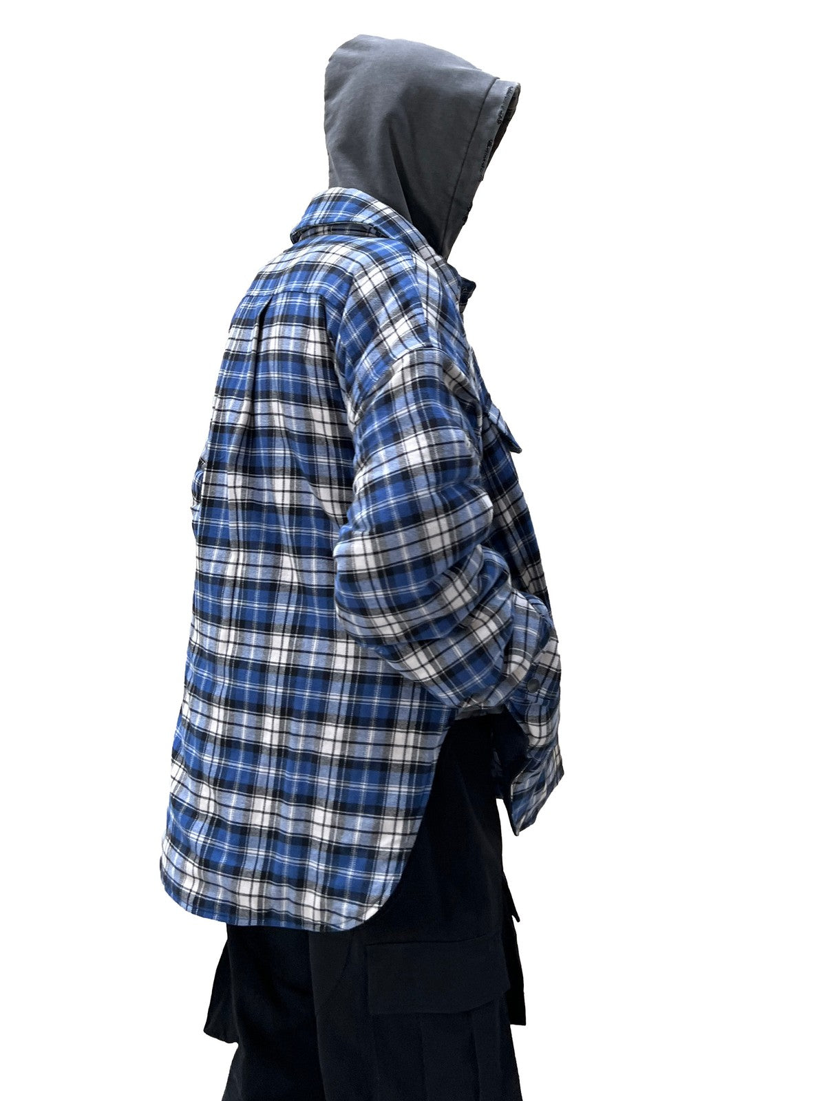 UNKNOWNWORLD Oversized Padded Flannel Shirt in White - On Model