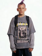 UNKNOWNWORLD Sun Faded Distressed Graphic T Shirt in Denim - On Male Model