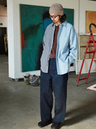 USAGE Hand Distressed Patched Chinos in Navy Blue - On Male Model