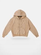 SMFK Distressed Washed Cotton Zip Up Hoodie in Beige