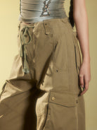 BEERBRO Drawstring Panelled Cargo Pants in Olive - On Female Model