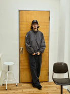 USAGE Lightweight Nylon Zip Up Jacket in Gray - On Male Model
