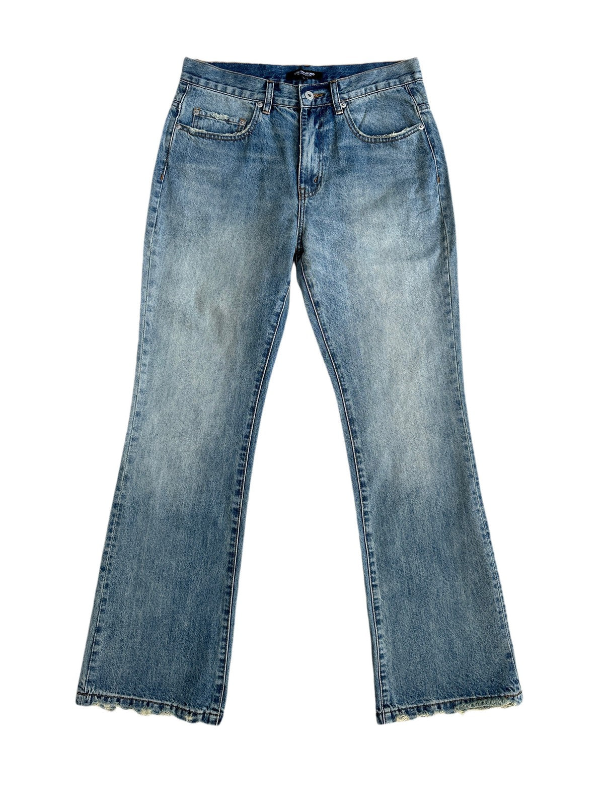 UNKNOWNWORLD Ice Blue Washed Micro Flare Jeans in Blue