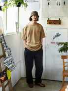 USAGE Retro Striped Cotton T Shirt in Pink - On Male Model