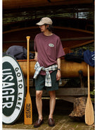 USAGE Canoe Club Graphic Cotton T Shirt in Burgundy - On Male Model