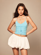 BEERBRO Puffy Bubble Mini Skirt in White - On Female Model