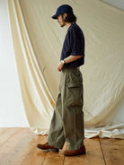 USAGE Heavyweight Herringbone Cargo Pants in Olive - On Male Model