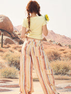 BEERBRO Washed Cotton Striped Cargo Pants in Pink - On Female Model