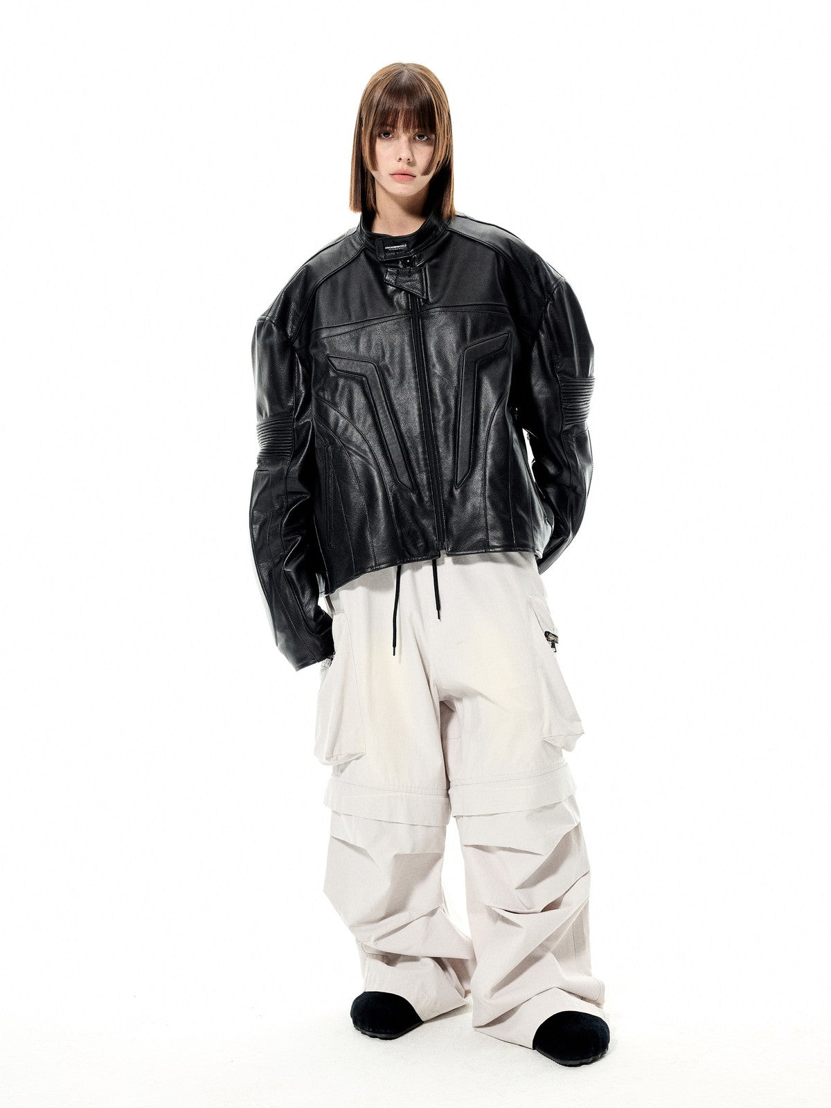 UNKNOWNWORLD Detachable Wide Leg Cargo Pants in Gray - On Female Model
