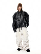 UNKNOWNWORLD Detachable Wide Leg Cargo Pants in Gray - On Female Model