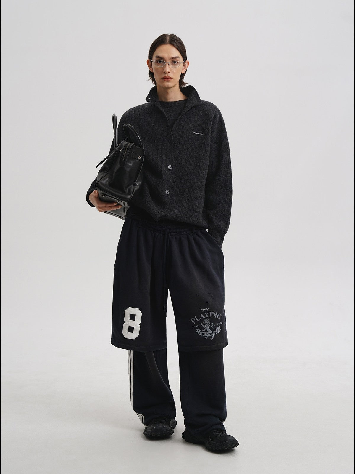 MASONPRINCE Convertible Layered Cotton Skirt Shorts in Black - On Male Model