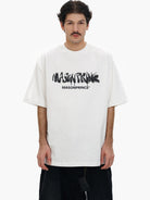MASONPRINCE Graffiti Logo Cotton T Shirt in White - On Male Model