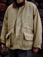 USAGE Heavyweight Cotton Canvas Barn Jacket in Beige - On Male Model